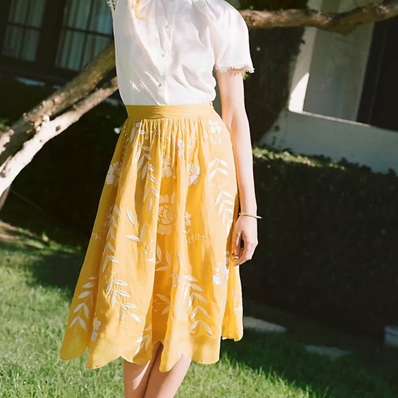 Anthropologie Maeve, yellow embroidered skirt - Picture 5 of 7